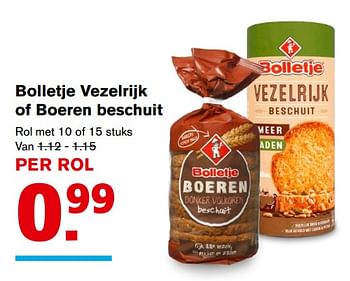 Aanbiedingen Bolletje vezelrijk of boeren beschuit - Bolletje - Geldig van 20/09/2017 tot 26/09/2017 bij Hoogvliet