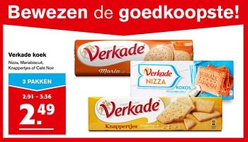 Aanbiedingen Verkade koek nizza, mariabiscuit, knappertjes of café noir - Verkade - Geldig van 20/09/2017 tot 26/09/2017 bij Hoogvliet