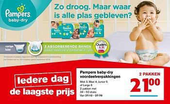 Aanbiedingen Pampers baby-dry voordeelverpakkingen - Pampers - Geldig van 20/09/2017 tot 26/09/2017 bij Hoogvliet