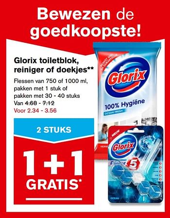 Aanbiedingen Glorix toiletblok, reiniger of doekjes - Glorix - Geldig van 20/09/2017 tot 26/09/2017 bij Hoogvliet