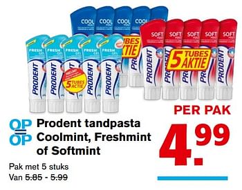 Aanbiedingen Prodent tandpasta coolmint, freshmint of softmint - Prodent - Geldig van 20/09/2017 tot 26/09/2017 bij Hoogvliet