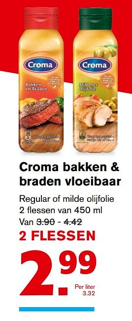 Aanbiedingen Croma bakken + braden vloeibaar - Croma - Geldig van 13/09/2017 tot 19/09/2017 bij Hoogvliet