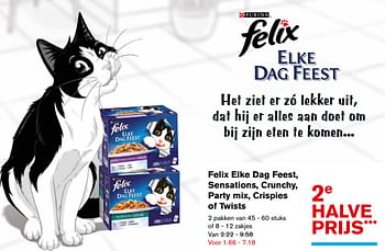 Aanbiedingen Felix elke dag feest, sensations, crunchy, party mix, crispies of twists - Felix - Geldig van 13/09/2017 tot 19/09/2017 bij Hoogvliet