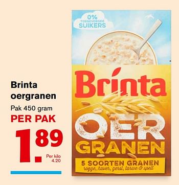 Aanbiedingen Brinta oergranen - Brinta - Geldig van 13/09/2017 tot 19/09/2017 bij Hoogvliet