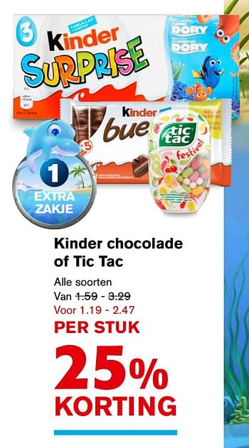 Aanbiedingen Kinder chocolade of tic tac - Kinder - Geldig van 13/09/2017 tot 19/09/2017 bij Hoogvliet
