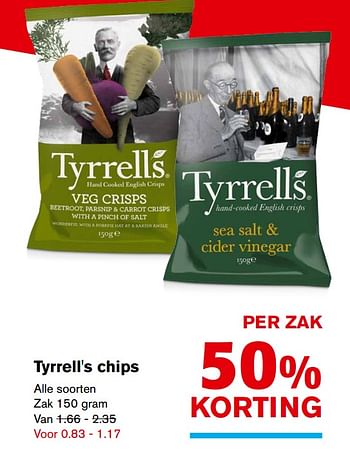 Aanbiedingen Tyrrell`s chips - Tyrrells - Geldig van 13/09/2017 tot 19/09/2017 bij Hoogvliet