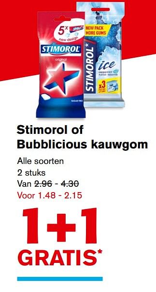 Aanbiedingen Stimorol of bubblicious kauwgom - Stimorol - Geldig van 13/09/2017 tot 19/09/2017 bij Hoogvliet