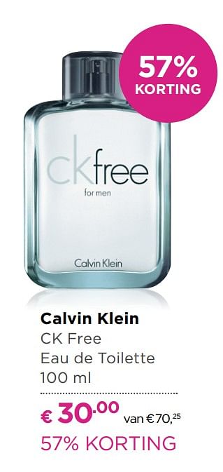 Aanbiedingen Calvin klein ck free eau de toilette - Calvin Klein - Geldig van 14/09/2017 tot 01/10/2017 bij Ici Paris XL