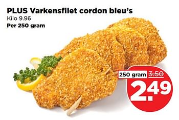 Aanbiedingen Plus varkensfilet cordon bleu`s - Huismerk - Plus - Geldig van 17/09/2017 tot 23/09/2017 bij Plus