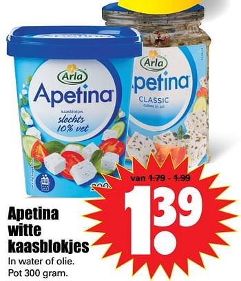 Aanbiedingen Apetina witte kaasblokjes - Arla - Geldig van 17/09/2017 tot 23/09/2017 bij Lekker Doen