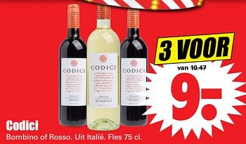 Aanbiedingen Codici bombino of rosso - Witte wijnen - Geldig van 17/09/2017 tot 23/09/2017 bij Lekker Doen