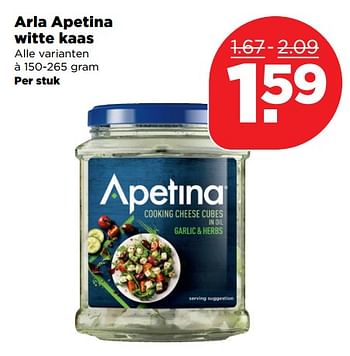 Aanbiedingen Arla apetina witte kaas - apetina - Geldig van 17/09/2017 tot 23/09/2017 bij Plus