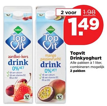 Aanbiedingen Topvit drinkyoghurt - Melkan - Geldig van 17/09/2017 tot 23/09/2017 bij Plus