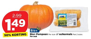 Aanbiedingen Bio+ pompoen of suikermaïs - Bio+ - Geldig van 17/09/2017 tot 23/09/2017 bij Plus