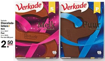 Aanbiedingen Chocoladeletters melk - Verkade - Geldig van 07/09/2017 tot 05/12/2017 bij Sligro