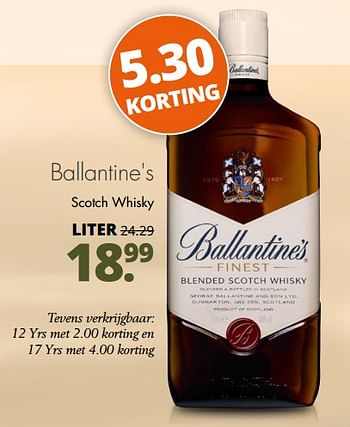 Aanbiedingen Ballantine`s scotch whisky - Ballantine's - Geldig van 14/09/2017 tot 23/09/2017 bij Mitra