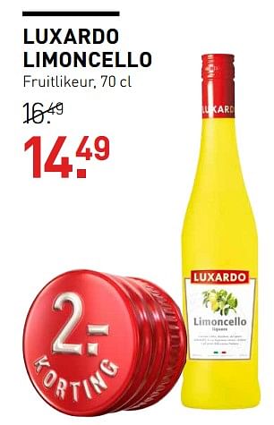 Aanbiedingen Luxardo limoncello fruitlikeur - Luxardo - Geldig van 14/09/2017 tot 24/09/2017 bij Gall & Gall