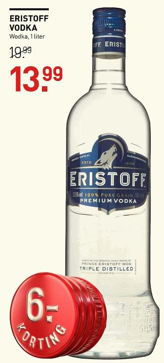 Aanbiedingen Eristoff vodka - Eristoff - Geldig van 14/09/2017 tot 24/09/2017 bij Gall & Gall