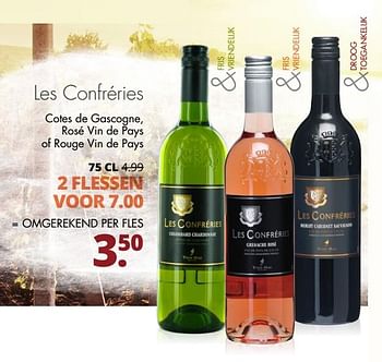 Aanbiedingen Les confréries cotes de gascogne, rosé vin de pays of rouge vin de pays - Witte wijnen - Geldig van 14/09/2017 tot 23/09/2017 bij Mitra