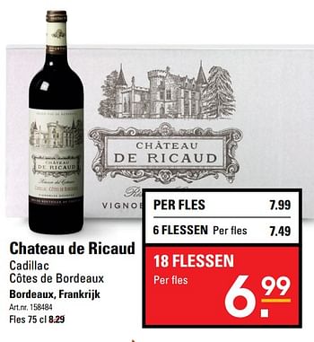 Aanbiedingen Chateau de ricaud cadillac côtes de bordeaux bordeaux, frankrijk - Rode wijnen - Geldig van 14/09/2017 tot 02/10/2017 bij Sligro