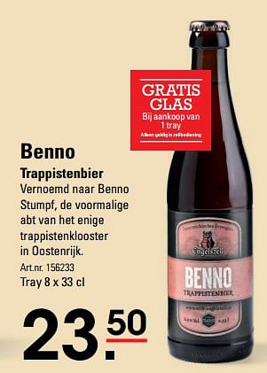 Aanbiedingen Benno trappistenbier - Engelszell - Geldig van 14/09/2017 tot 02/10/2017 bij Sligro