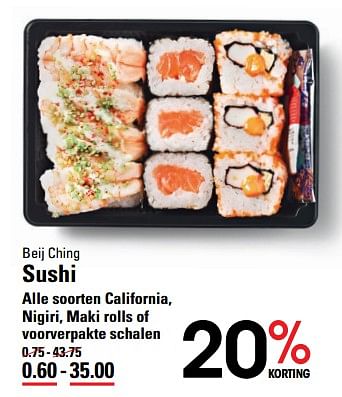 Aanbiedingen Beij ching sushi - Beij Ching - Geldig van 14/09/2017 tot 02/10/2017 bij Sligro