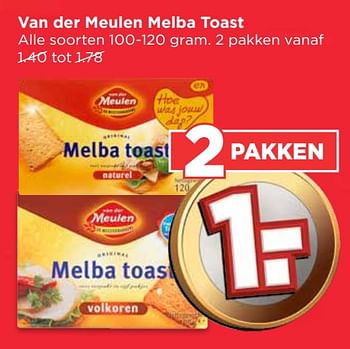 Aanbiedingen Van der meulen melba toast - Van der Meulen - Geldig van 17/09/2017 tot 23/09/2017 bij Vomar