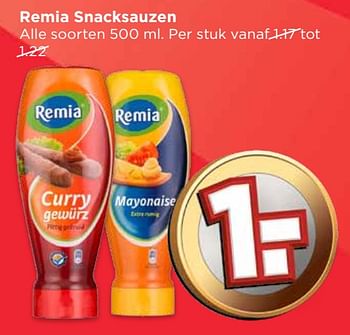 Aanbiedingen Remia snacksauzen - Remia - Geldig van 17/09/2017 tot 23/09/2017 bij Vomar