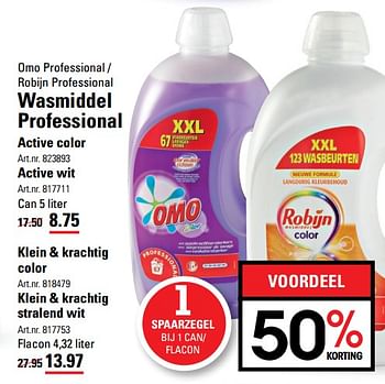 Aanbiedingen Omo professional - robijn professional wasmiddel professional active color - Huismerk - Sligro - Geldig van 14/09/2017 tot 02/10/2017 bij Sligro