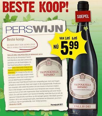 Aanbiedingen Valpolicella ripasso - Rode wijnen - Geldig van 17/09/2017 tot 23/09/2017 bij Dirk III