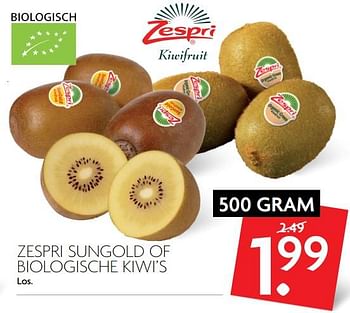 Aanbiedingen Zespri sungold of biologische kiwi`s - Zespri - Geldig van 17/09/2017 tot 23/09/2017 bij Deka Markt
