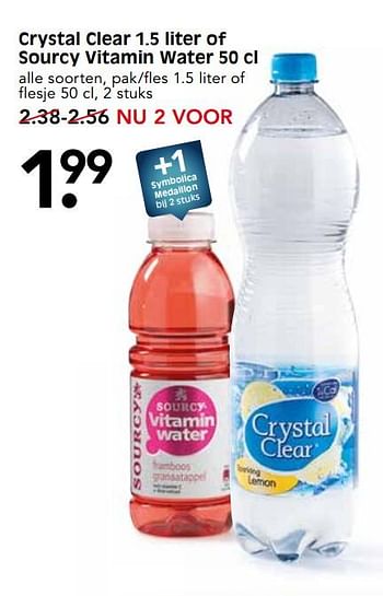 Aanbiedingen Crystal clear 1.5 liter of sourcy vitamin water - Huismerk - Em-té - Geldig van 17/09/2017 tot 23/09/2017 bij Em-té