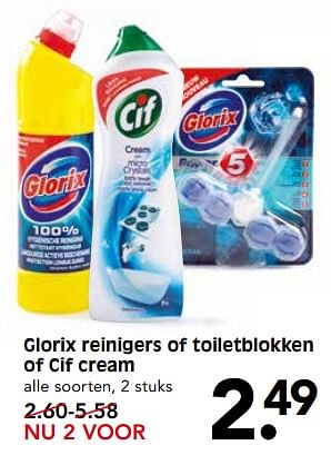 Aanbiedingen Glorix reinigers of toiletblokken of cif cream - Huismerk - Em-té - Geldig van 17/09/2017 tot 23/09/2017 bij Em-té