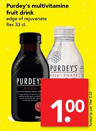 Aanbiedingen Purdey`s multivitamine fruit drink edge of rejuvenate - Huismerk deen supermarkt - Geldig van 17/09/2017 tot 23/09/2017 bij Deen Supermarkten