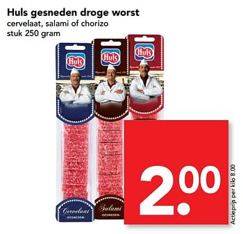 Aanbiedingen Huls gesneden droge worst cervelaat, salami of chorizo - Huls - Geldig van 17/09/2017 tot 23/09/2017 bij Deen Supermarkten