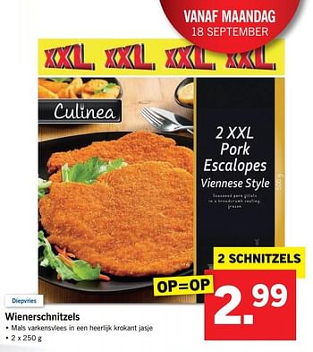Aanbiedingen Wienerschnitzels - Culinea - Geldig van 17/09/2017 tot 24/09/2017 bij Lidl