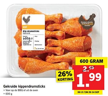 Aanbiedingen Gekruide kippendrumsticks - Huismerk - Lidl - Geldig van 17/09/2017 tot 24/09/2017 bij Lidl