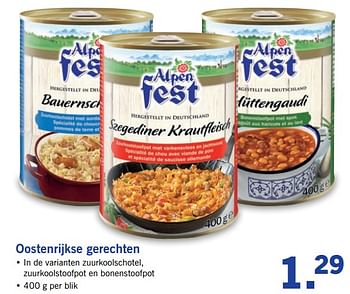 Aanbiedingen Oostenrijkse gerechten - Alpen Fest - Geldig van 17/09/2017 tot 24/09/2017 bij Lidl