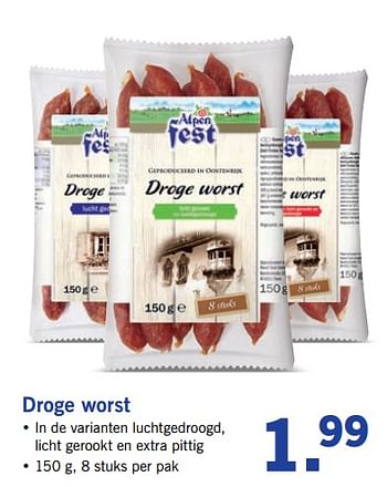 Aanbiedingen Droge worst - Alpen Fest - Geldig van 17/09/2017 tot 24/09/2017 bij Lidl