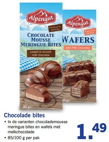 Aanbiedingen Chocolade bites - Alpengut - Geldig van 17/09/2017 tot 24/09/2017 bij Lidl
