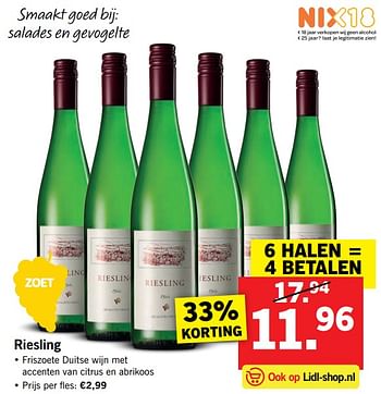 Aanbiedingen Riesling - Witte wijnen - Geldig van 17/09/2017 tot 24/09/2017 bij Lidl