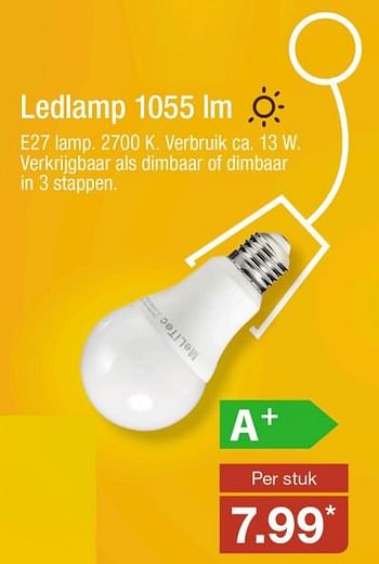 Aanbiedingen Ledlamp 1055 lm - Huismerk - Aldi - Geldig van 18/09/2017 tot 23/09/2017 bij Aldi