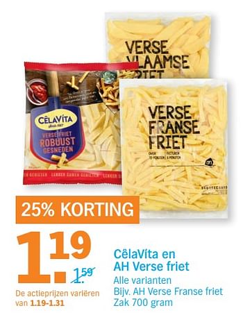 Aanbiedingen Cêlavíta verse franse friet - CelaVita - Geldig van 18/09/2017 tot 24/09/2017 bij Albert Heijn