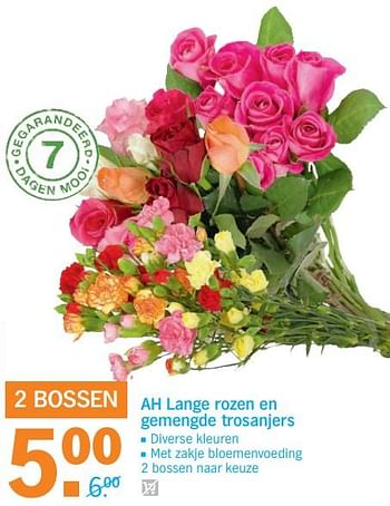 Aanbiedingen Lange rozen en gemengde trosanjers - Huismerk - Albert Heijn - Geldig van 18/09/2017 tot 24/09/2017 bij Albert Heijn
