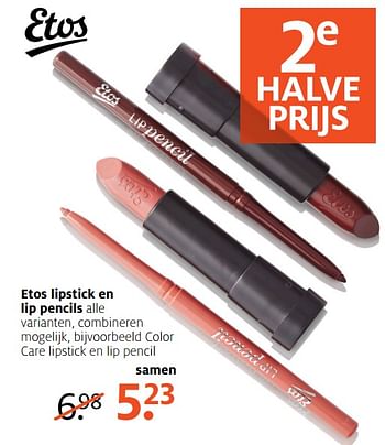 Aanbiedingen Color care lipstick en lip pencil - Huismerk - Etos - Geldig van 18/09/2017 tot 24/09/2017 bij Etos