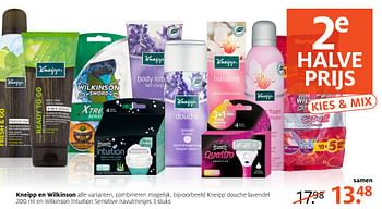 Aanbiedingen Kneipp douche lavendel en wilkinson intuition sensitive navulmesjes - Huismerk - Etos - Geldig van 18/09/2017 tot 24/09/2017 bij Etos