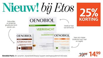 Aanbiedingen Beauty support voedingssupplement - Oenobiol - Geldig van 18/09/2017 tot 24/09/2017 bij Etos