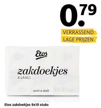 Aanbiedingen Etos zakdoekjes - Huismerk - Etos - Geldig van 18/09/2017 tot 24/09/2017 bij Etos