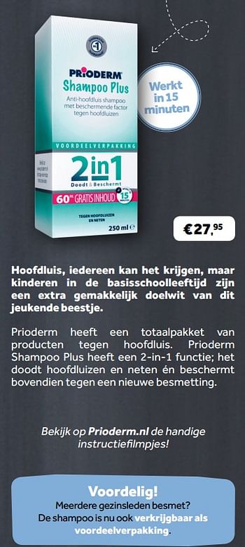 Aanbiedingen Prioderm heeft een totaalpakket van producten tegen hoofdluis - PrioDerm - Geldig van 18/09/2017 tot 24/09/2017 bij Etos
