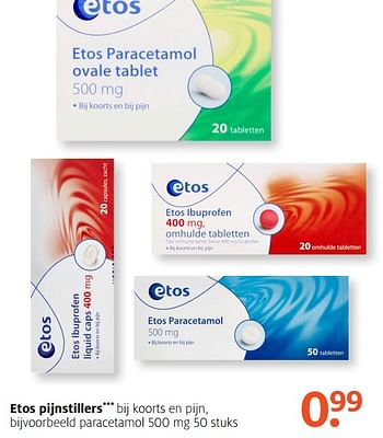 Aanbiedingen Paracetamol 500 mg - Huismerk - Etos - Geldig van 18/09/2017 tot 24/09/2017 bij Etos